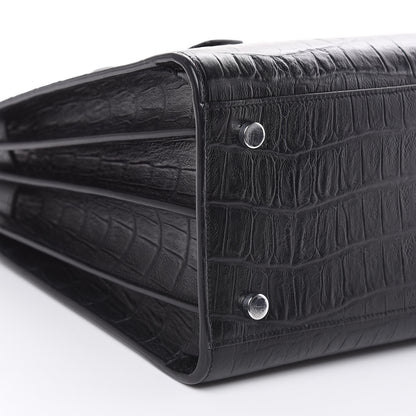 Saint Laurent Calfskin Crocodile Embossed Small Sac de Jour Black 8 of 11