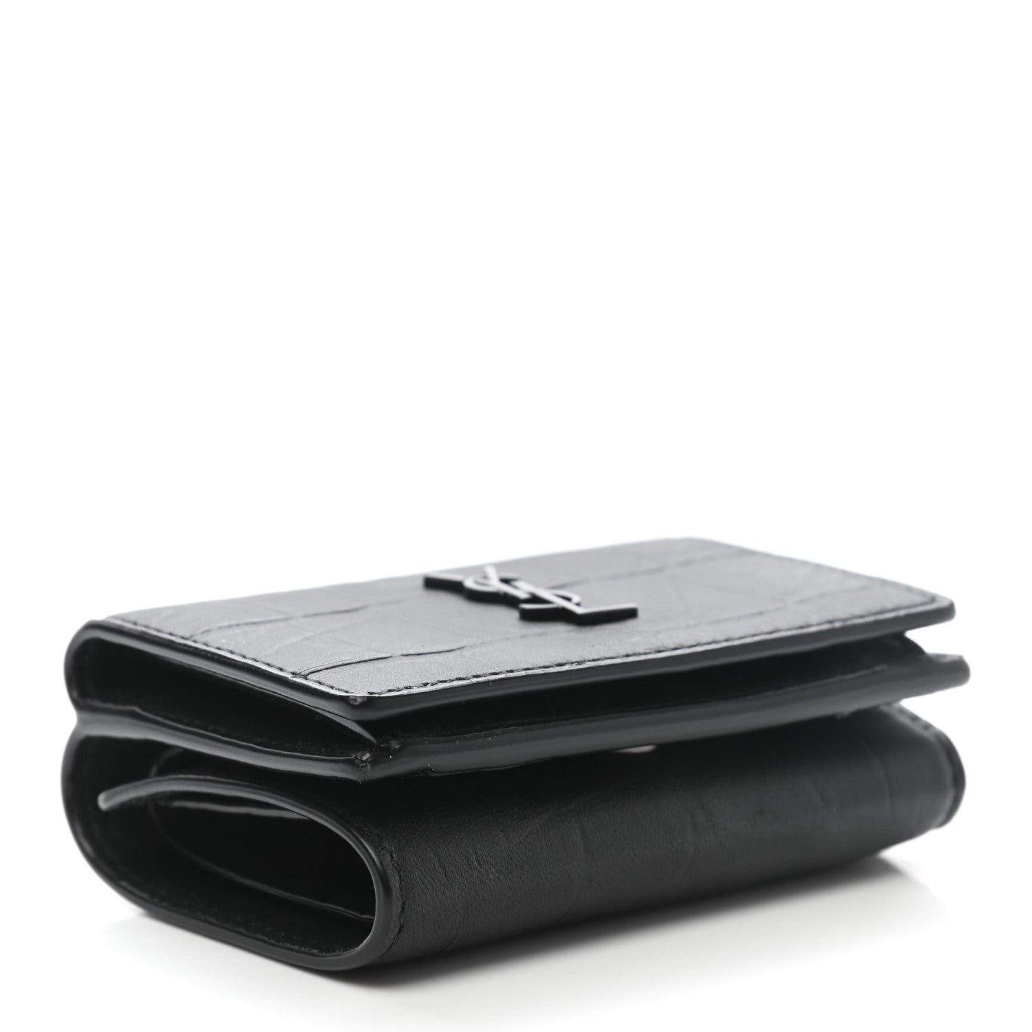 Saint Laurent Crocodile Embossed Monogram Compact Tri Fold Gray 4 of 7