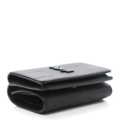 Saint Laurent Crocodile Embossed Monogram Compact Tri Fold Gray 4 of 7