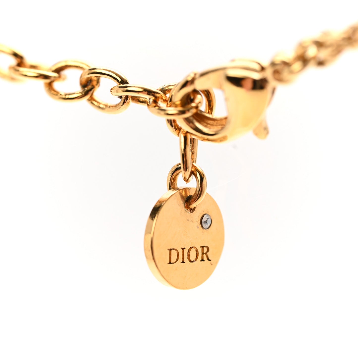 Crystal Pearl CD Drop Necklace Gold