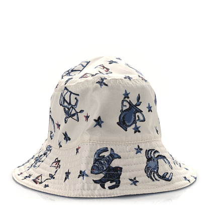 Fendi Silk Zodiac Reversible Bucket Hat S White Blue 10 of 14