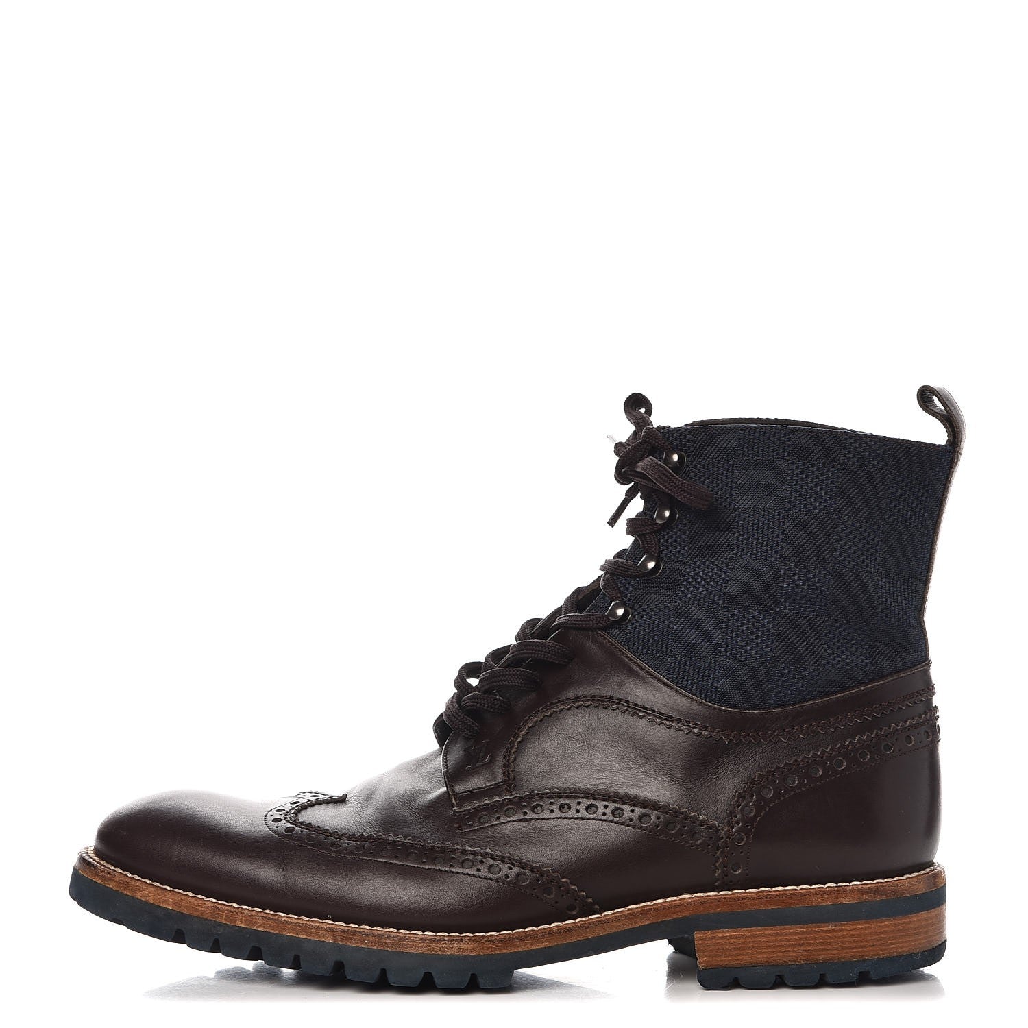 Louis Vuitton Mens Calfskin Nylon Damier Short Boots 10 Brown Blue 1 of 11