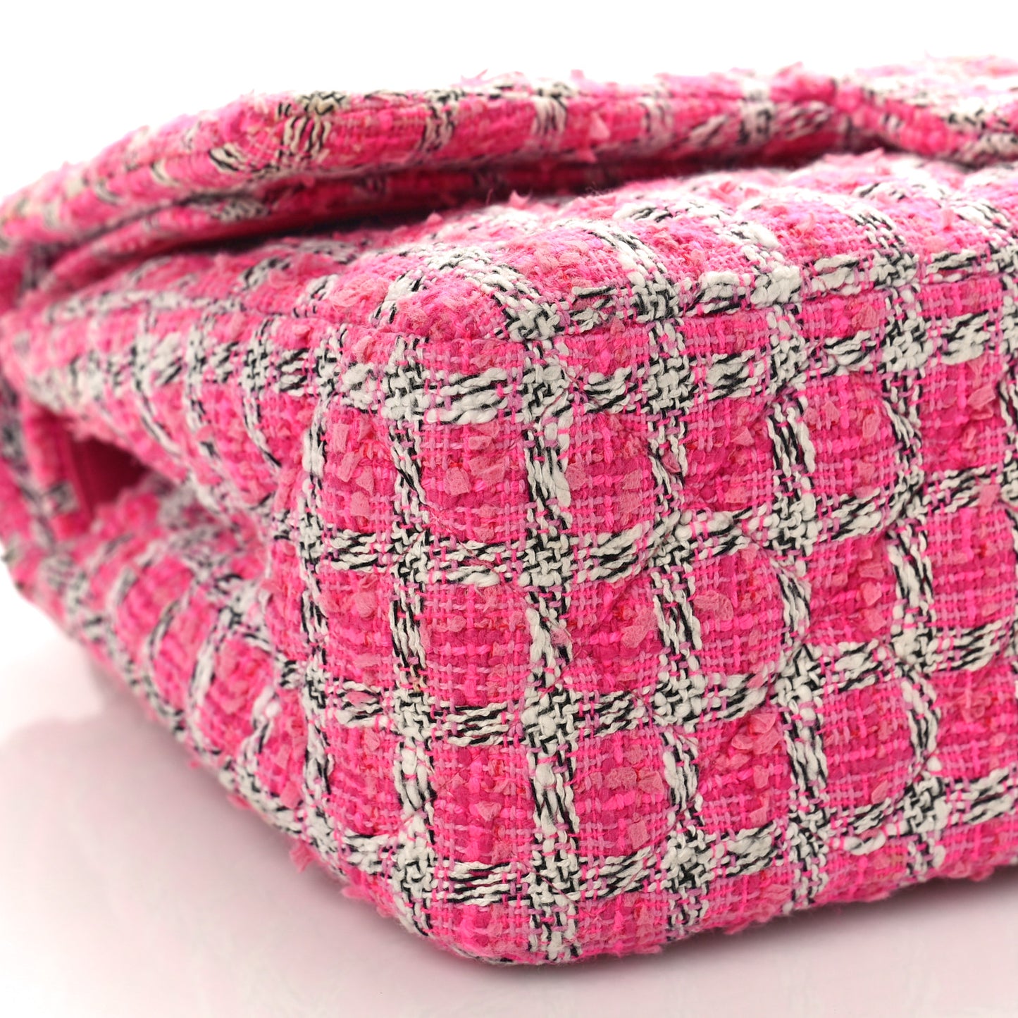 Tweed Quilted Jumbo Double Flap Hot Pink