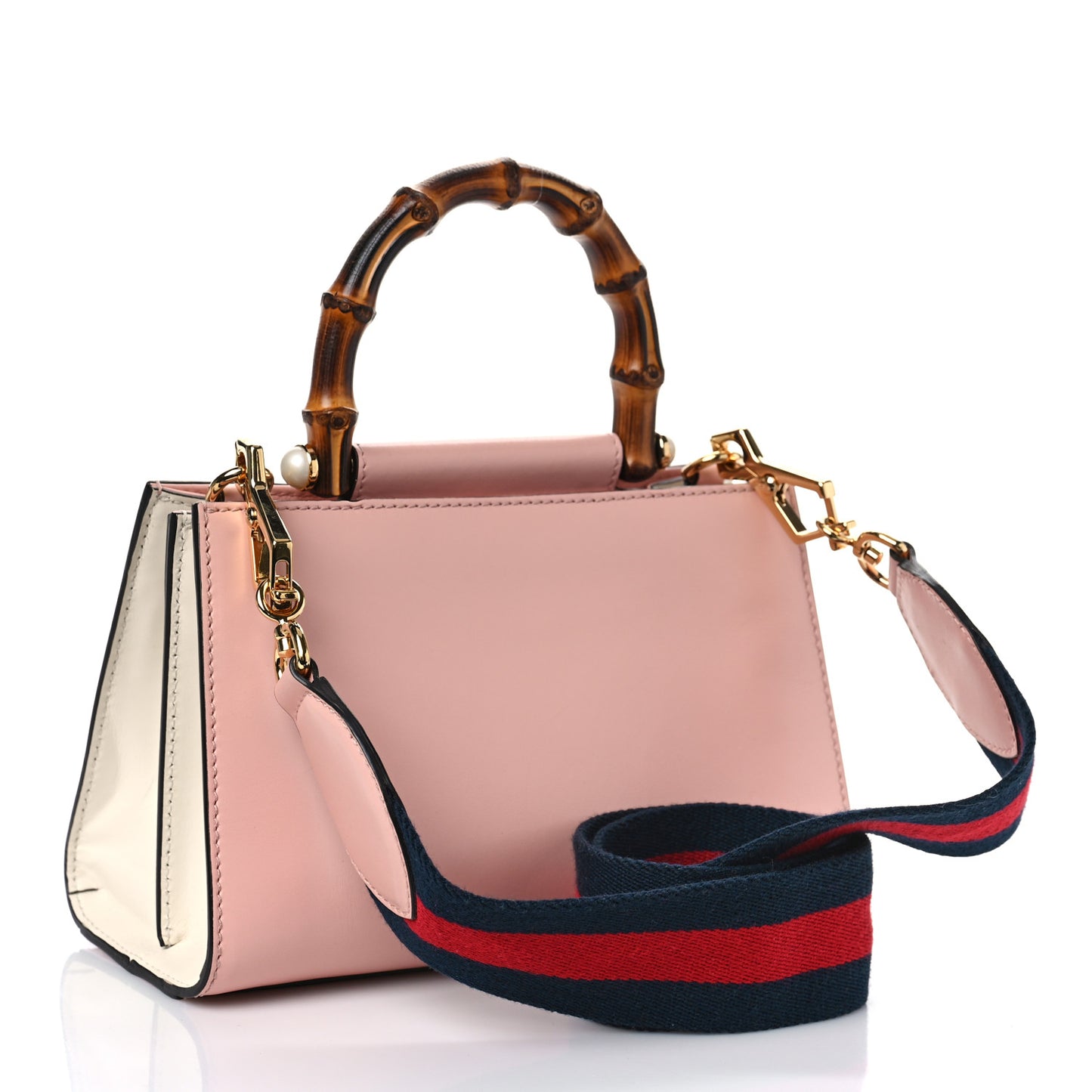 Nappa Bamboo Web Mini Nymphaea Top Handle Bag Perfect Pink Mystic White