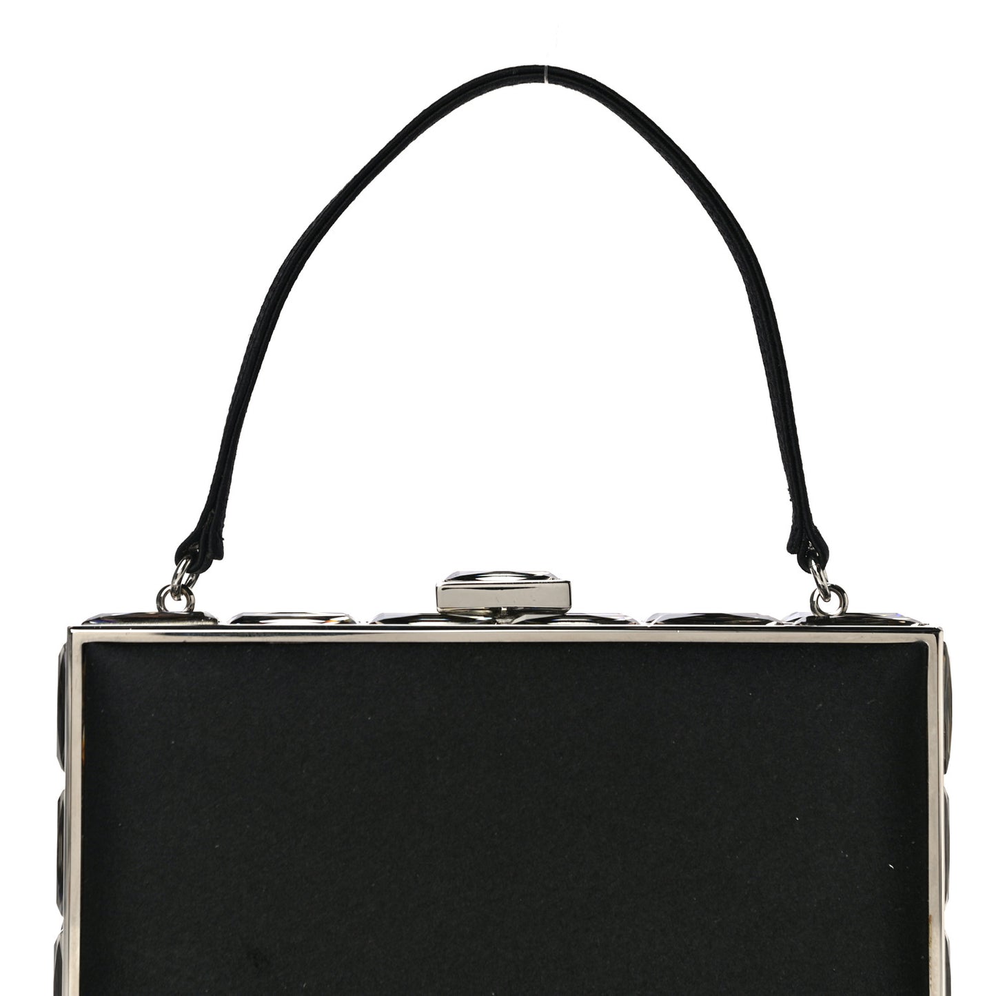 Crystal Trim Satin Evening Bag Clutch Black
