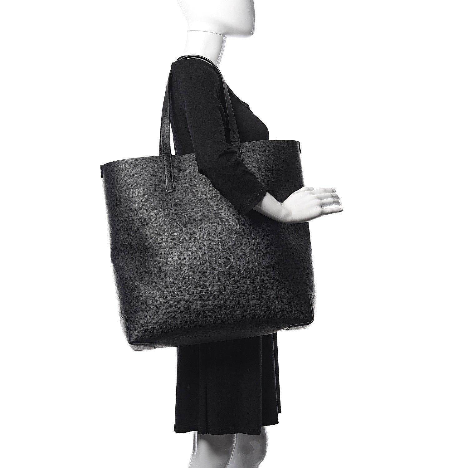 Burberry Calfskin TB Motif Embossed Tote Black 2 of 8