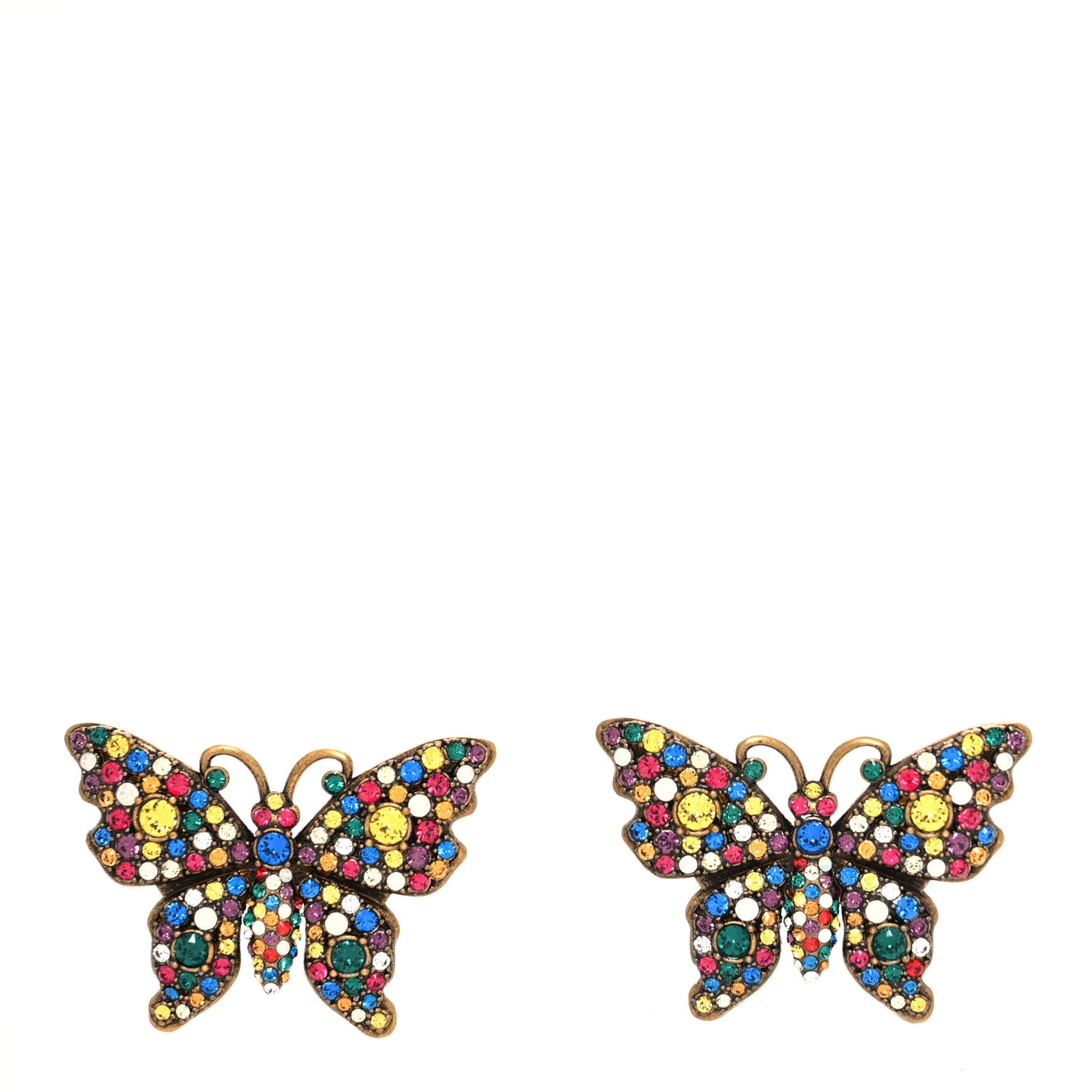 Metal Crystal Butterfly Stud Earrings Aged Gold Multicolor