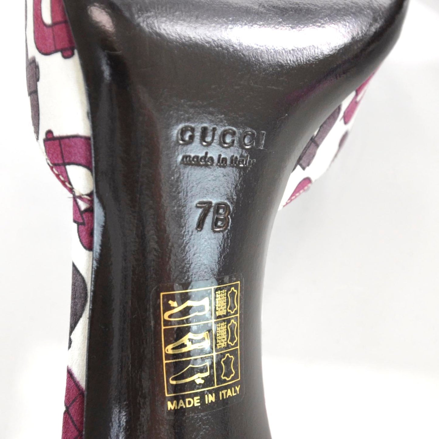 Satin Crystal Horsebit Print Heels 7