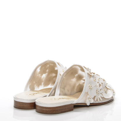 Chanel Lambskin Mesh Flower Pearl CC Mules 37.5 White 4 of 7