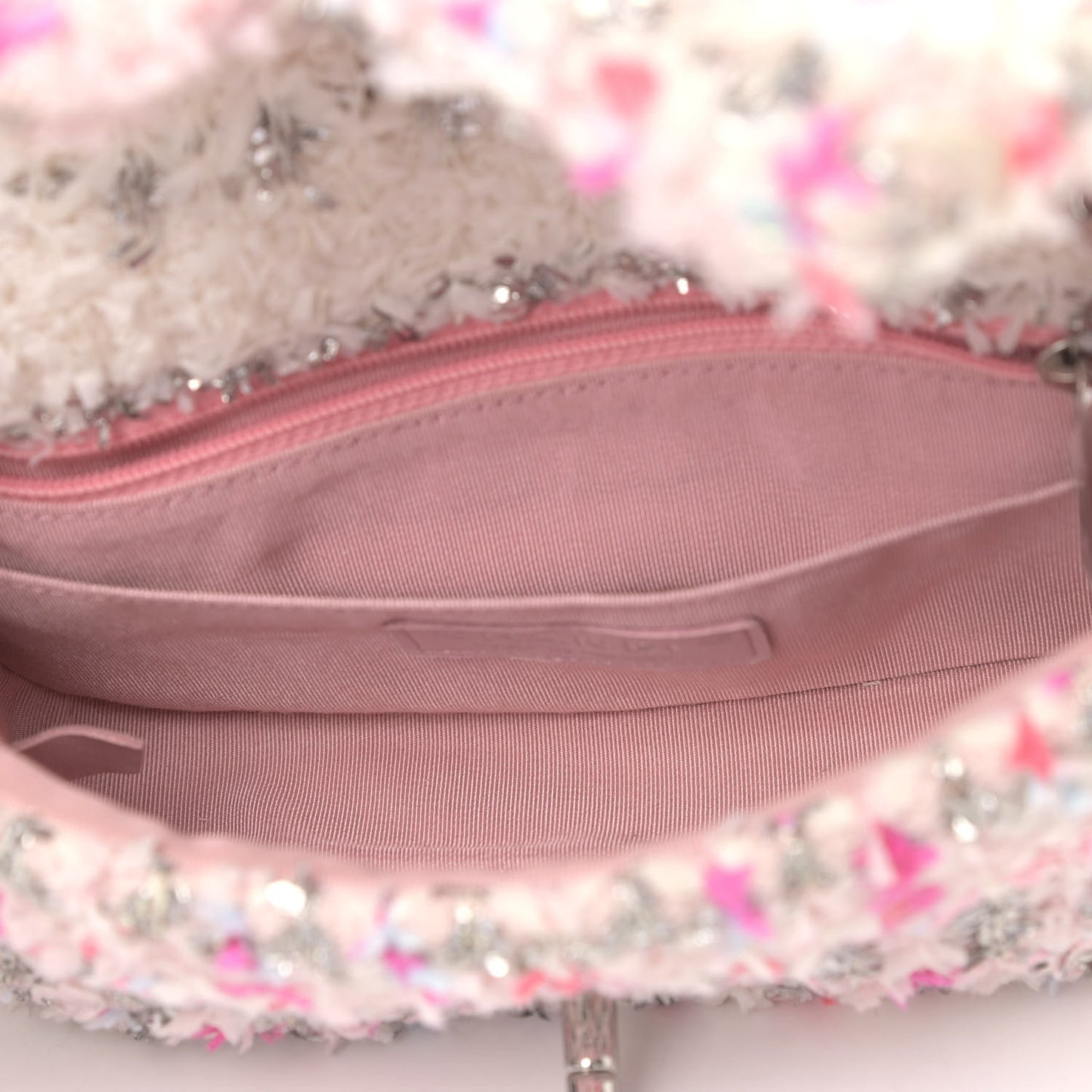 Tweed Quilted Mini Rectangular Flap Light Pink Silver Blue