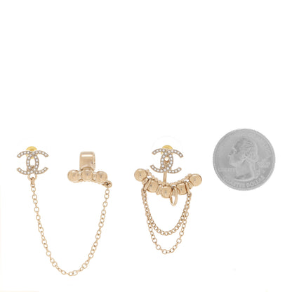 Chanel Metal Crystal CC Chain Cuff Earrings Gold 2 of 5