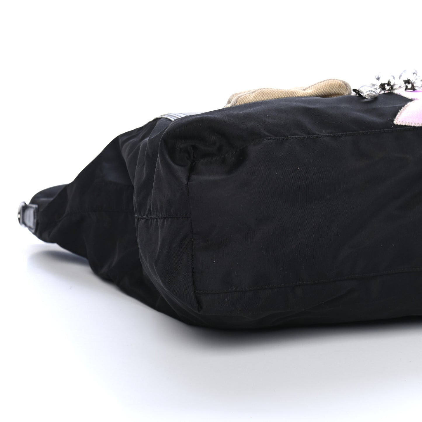 Tessuto Nylon Embroidered Crystal Bead Tote Black