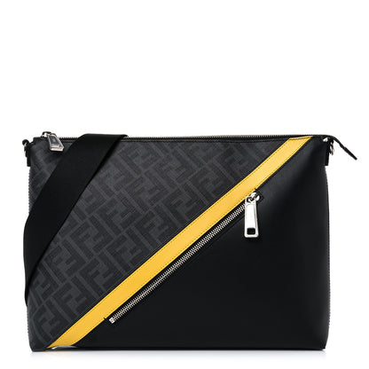 Fendi Glazed Fabric Vitello Liberty FF 1974 Diagonal Medium East West Messenger Black Sunflower 1 of 16