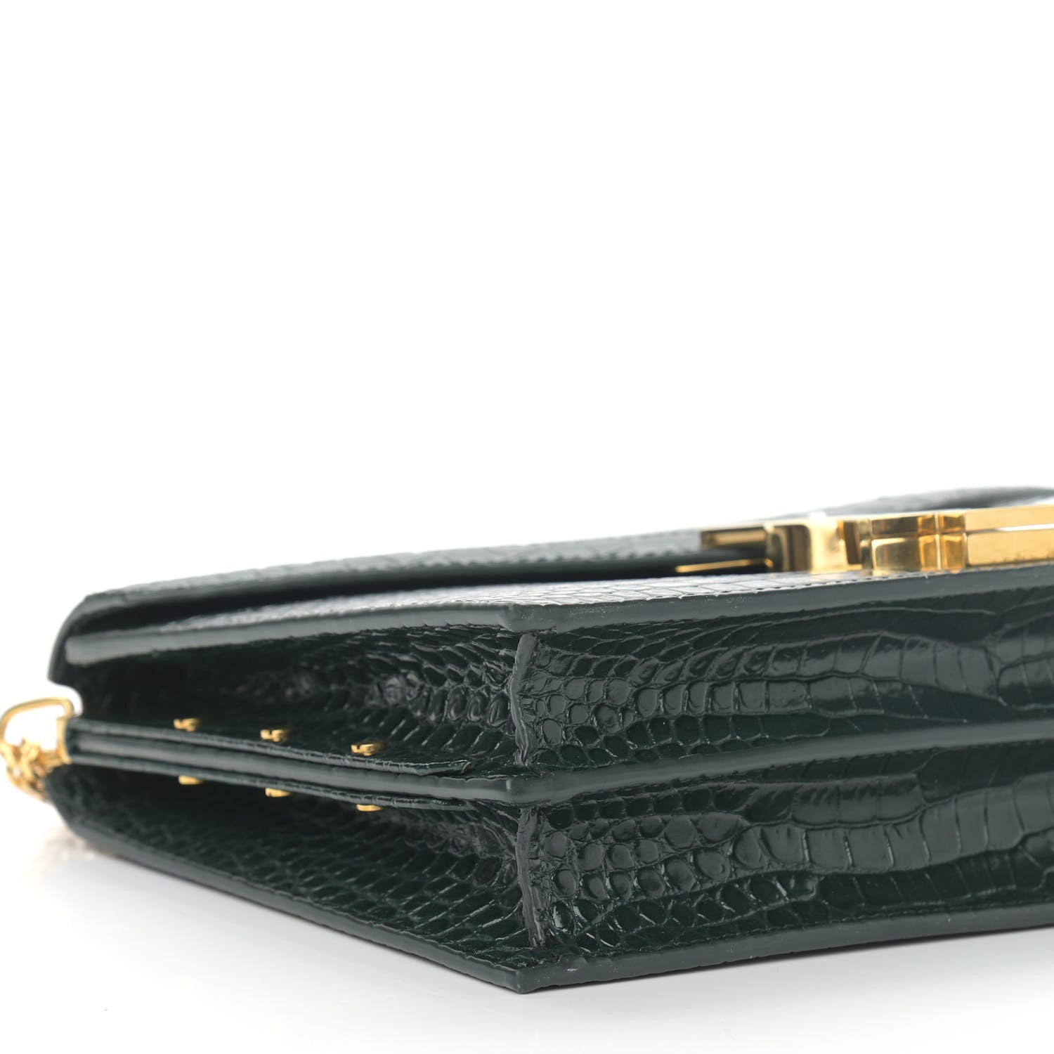 Saint Laurent Calfskin Crocodile Embossed Monogram Cassandra Clasp Bag Dark Mint 8 of 12