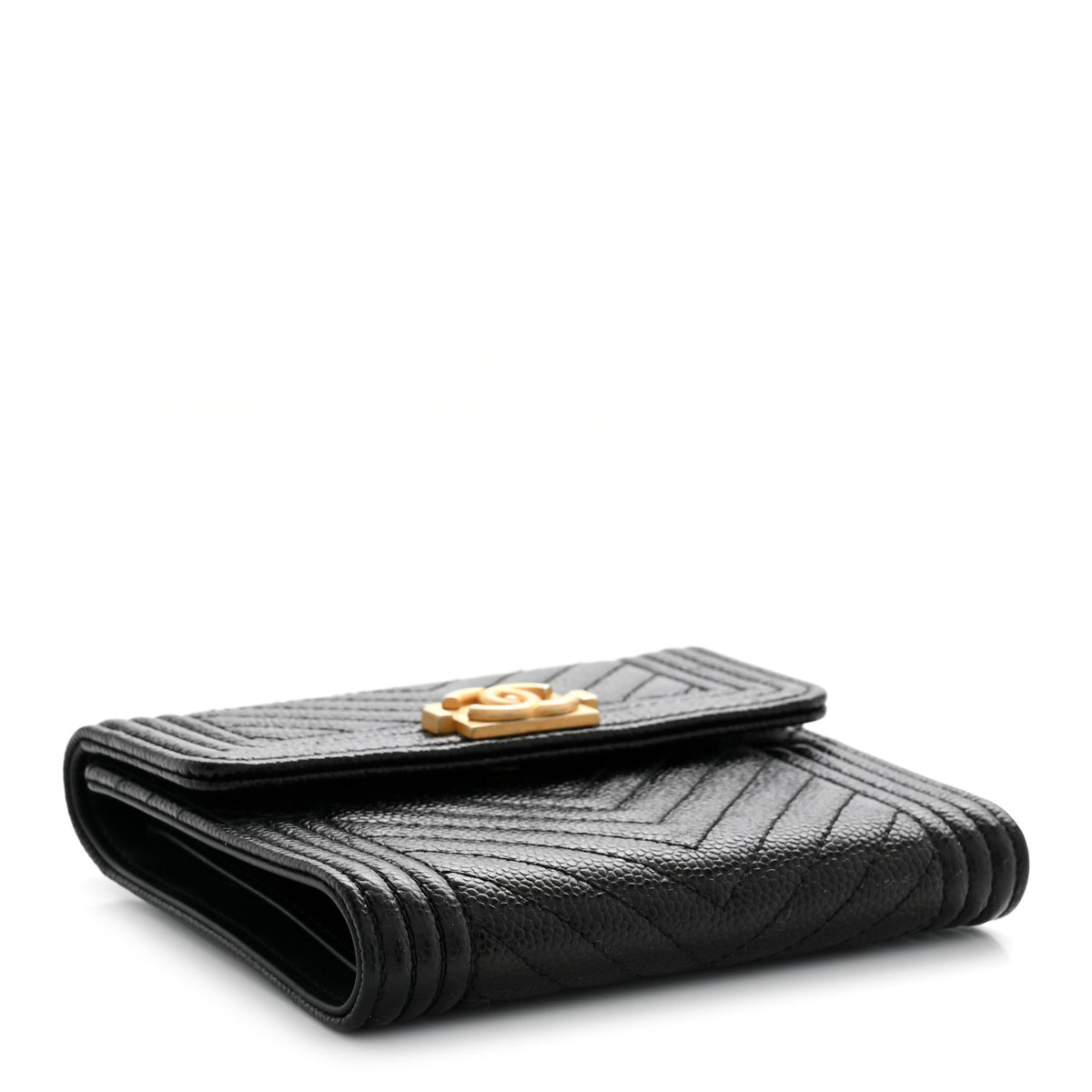 Caviar Chevron Quilted Boy Compact Wallet Black
