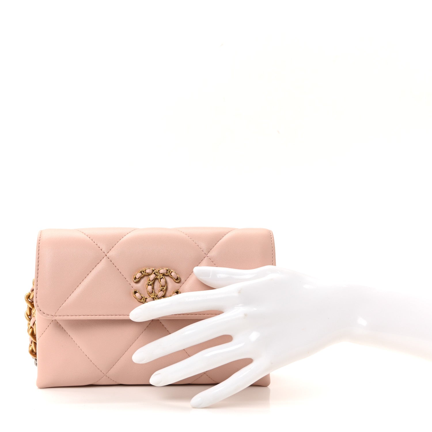 Chanel Lambskin Quilted Chanel 19 Flap Clutch Light Pink 2 of 9
