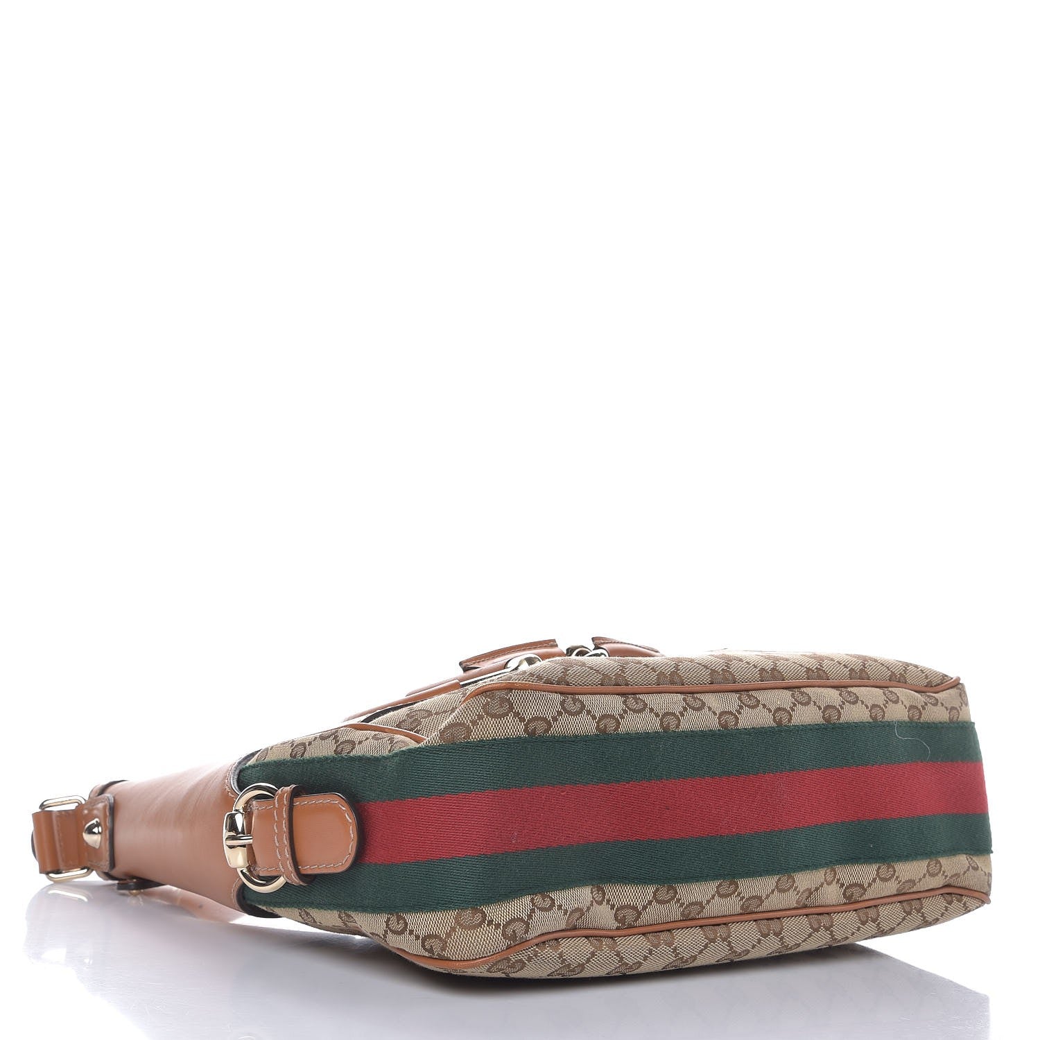Gucci Monogram Large Horsebit Web Hobo Tan 5 of 12