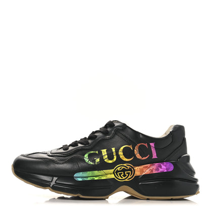 Gucci Calfskin Iridescent Logo Womens Rhyton Sneakers 38 Black 1 of 9
