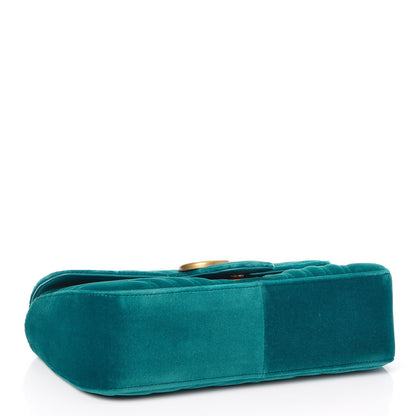 Gucci Velvet Matelasse Small GG Marmont Shoulder Bag Pavone Cyan 4 of 7