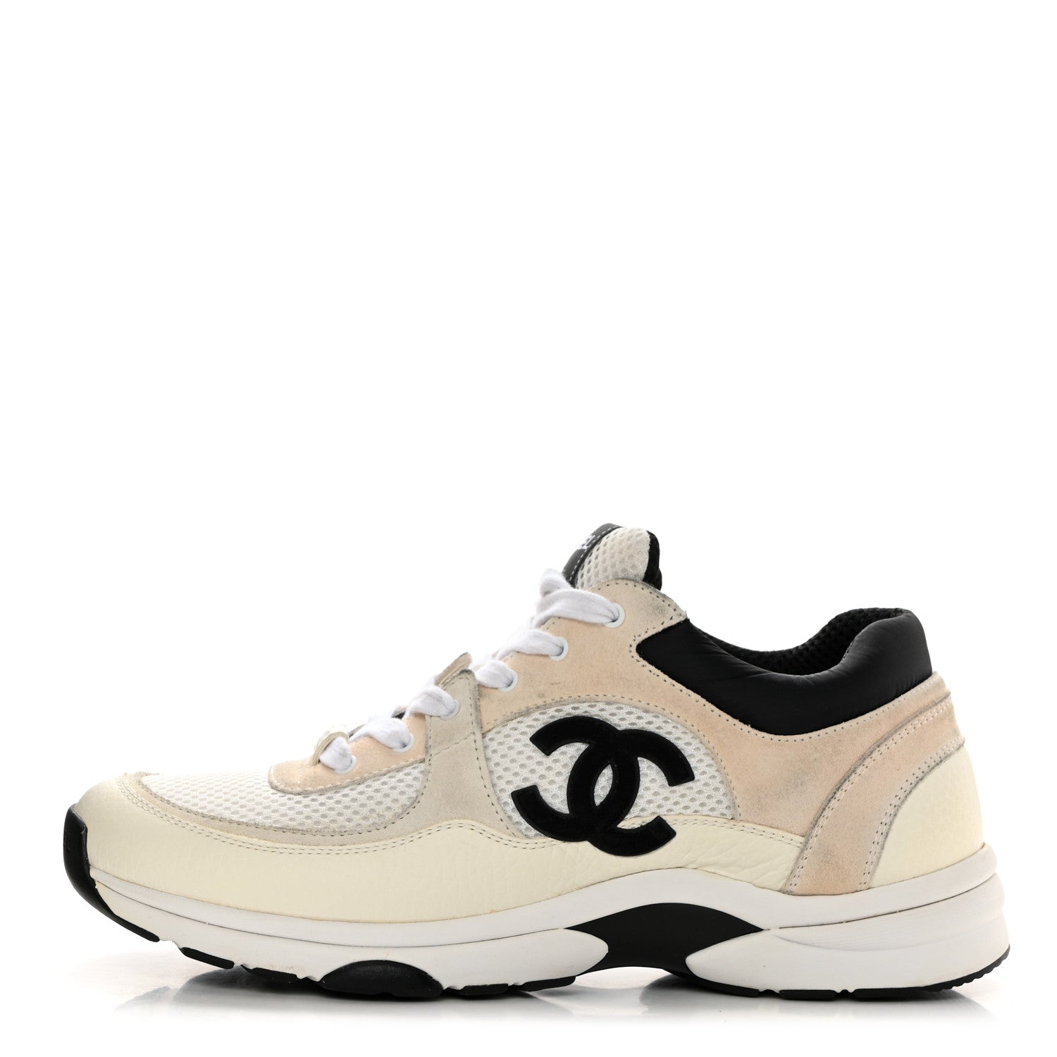 Chanel Mesh Suede Calfskin Grained Calfskin Womens CC Sneakers 41 White Black 1 of 11