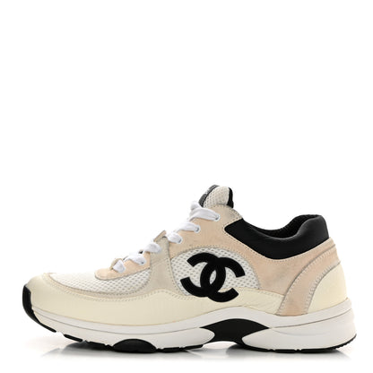 Chanel Mesh Suede Calfskin Grained Calfskin Womens CC Sneakers 41 White Black 1 of 11