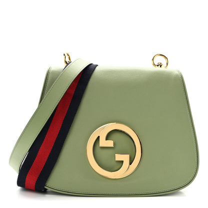 Gucci Roxy Calfskin Web Medium Blondie Top Handle Shoulder Flap Bag Salamander Green 1 of 12