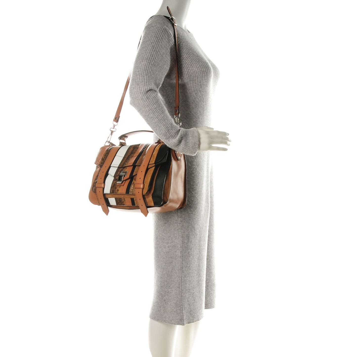 Lambskin Lizard Snakeskin Suede Medium PS1 Exotic Stripe Mix Satchel Dune