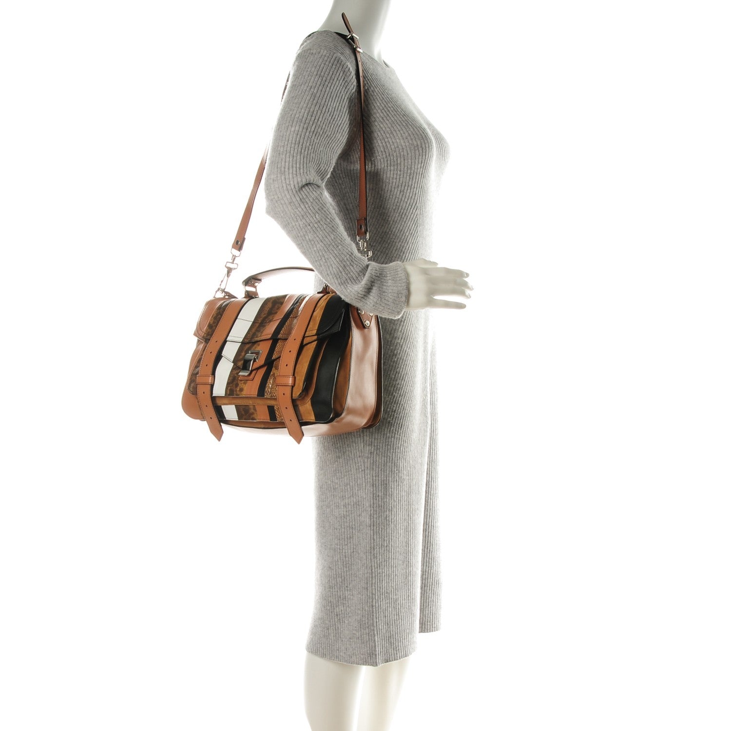 Proenza Schouler Lambskin Lizard Snakeskin Suede Medium PS1 Exotic Stripe Mix Satchel Dune 2 of 8