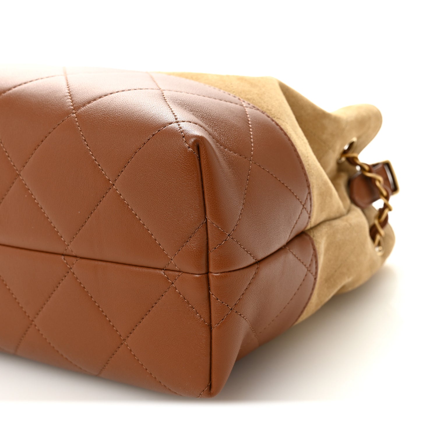Suede Calfskin Shiny Lambskin Quilted Small Coco Base Shopping Bag Beige Camel