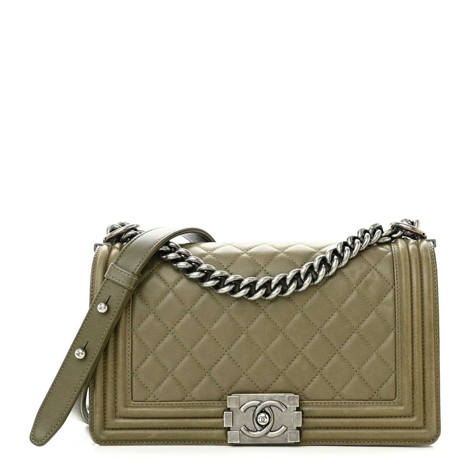 Chanel Calfskin Quilted Medium Boy Flap Green 1 of 10