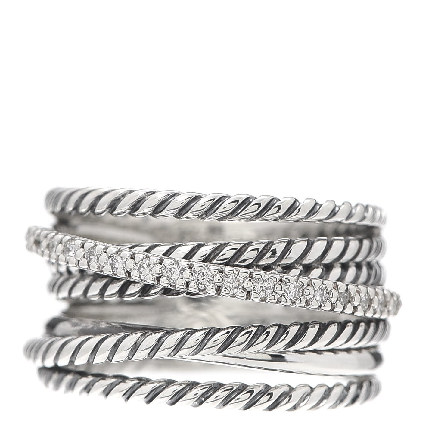 Sterling Silver Diamond 12mm Wide Crossover Cable Ring 54 7