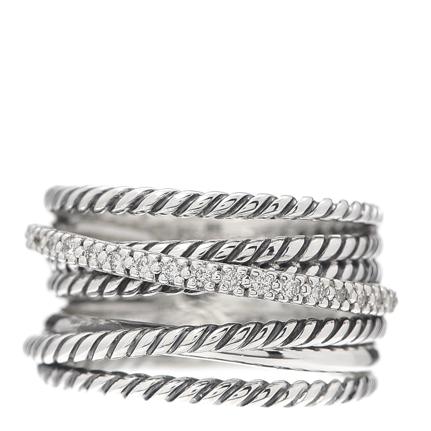 David Yurman Sterling Silver Diamond 12mm Wide Crossover Cable Ring 54 7 1 of 4