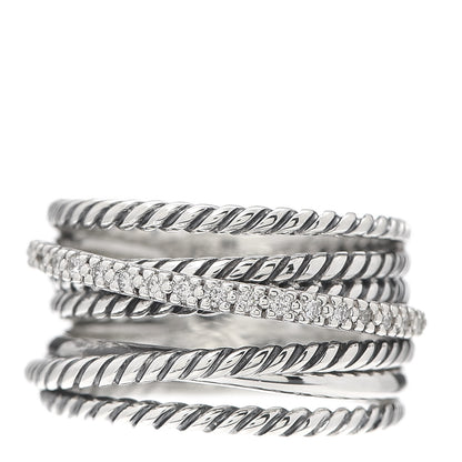David Yurman Sterling Silver Diamond 12mm Wide Crossover Cable Ring 54 7 1 of 4