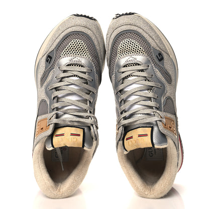 Gucci Metallic Calfskin Glitter Mesh Mens Ultrapace Sneakers 8 Silver Light Grey Mystic White 2 of 9