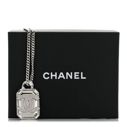 Chanel Crystal Baguette CC Mirror Pendant Necklace Silver 7 of 7