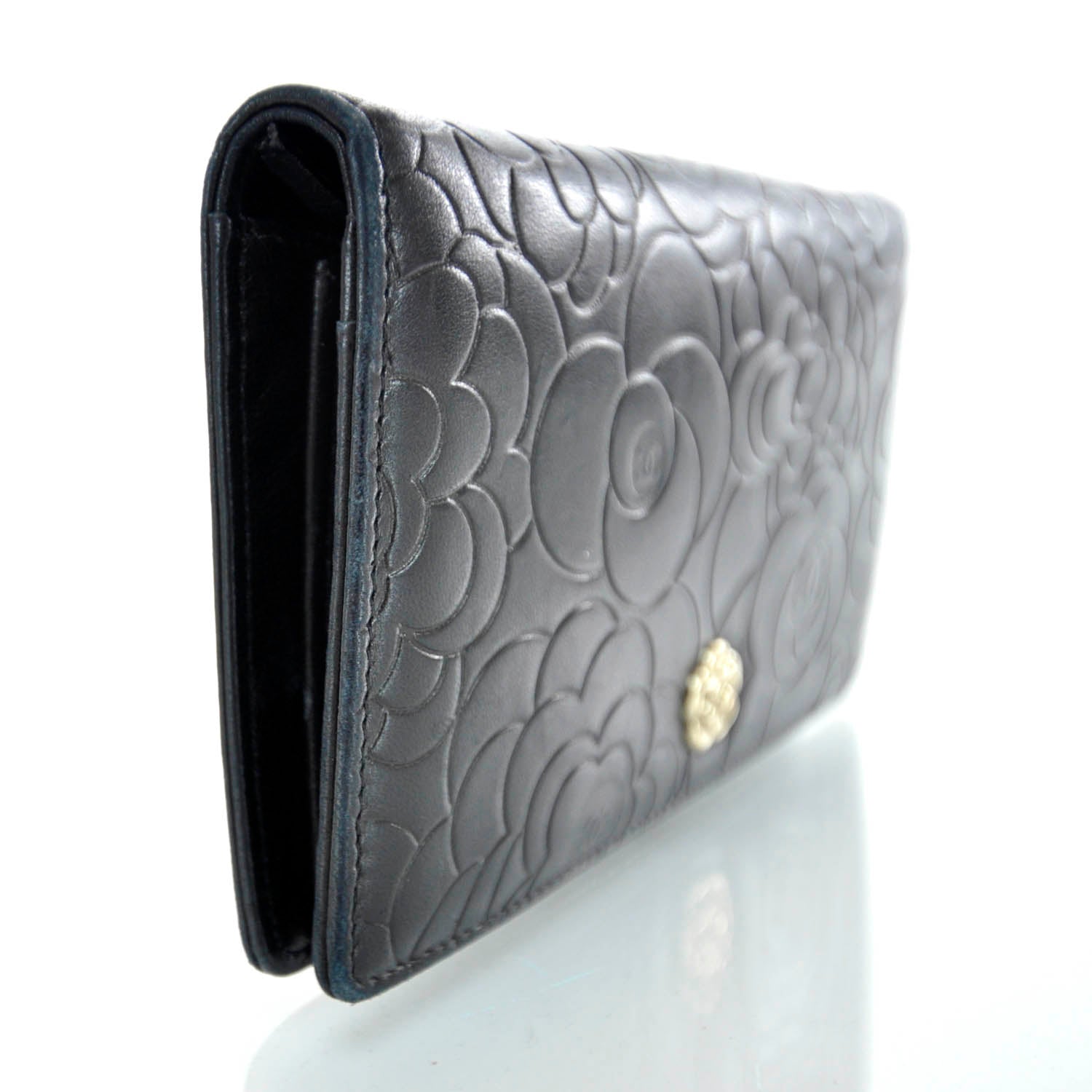 Chanel Lambskin Camellia Yen Wallet Black 3 of 11