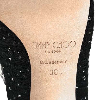Jimmy Choo Suede Tulle Lavish 100 Pumps 36 Black Silver 6 of 7