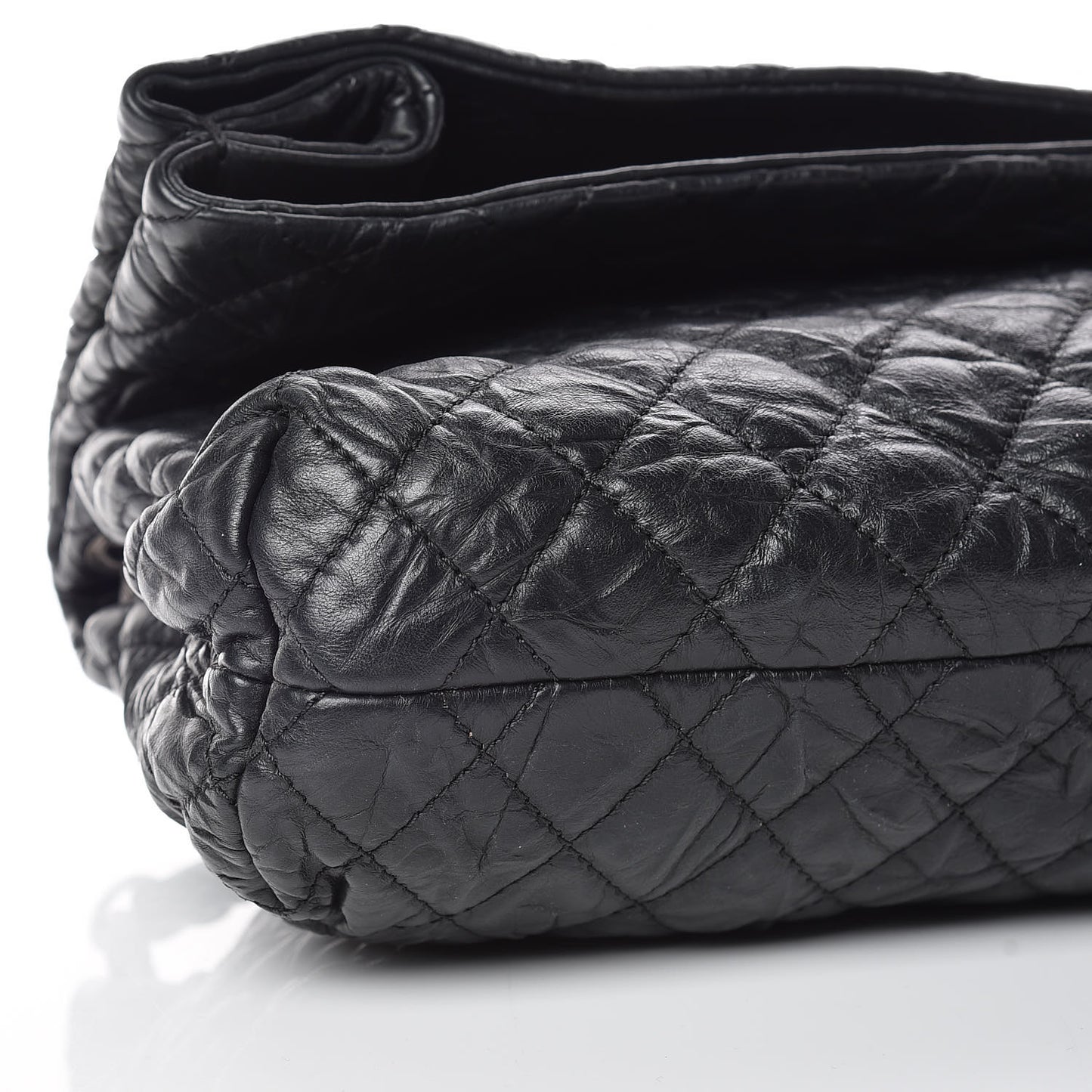 Aged Calfskin Quilted Coco Rider Fold Over Flap Black
