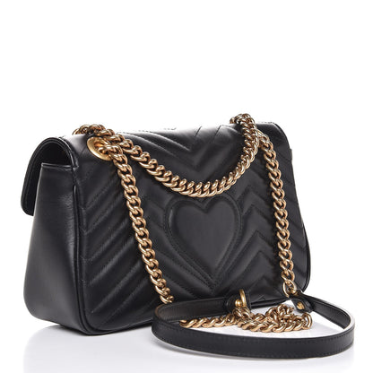 Gucci Calfskin Matelasse Small GG Marmont Shoulder Bag Black 3 of 7