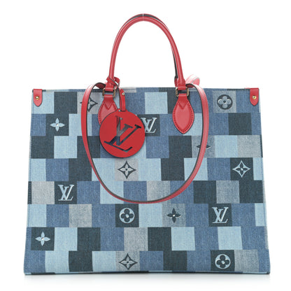 Louis Vuitton Denim Damier Monogram Onthego Blue Rouge 1 of 10