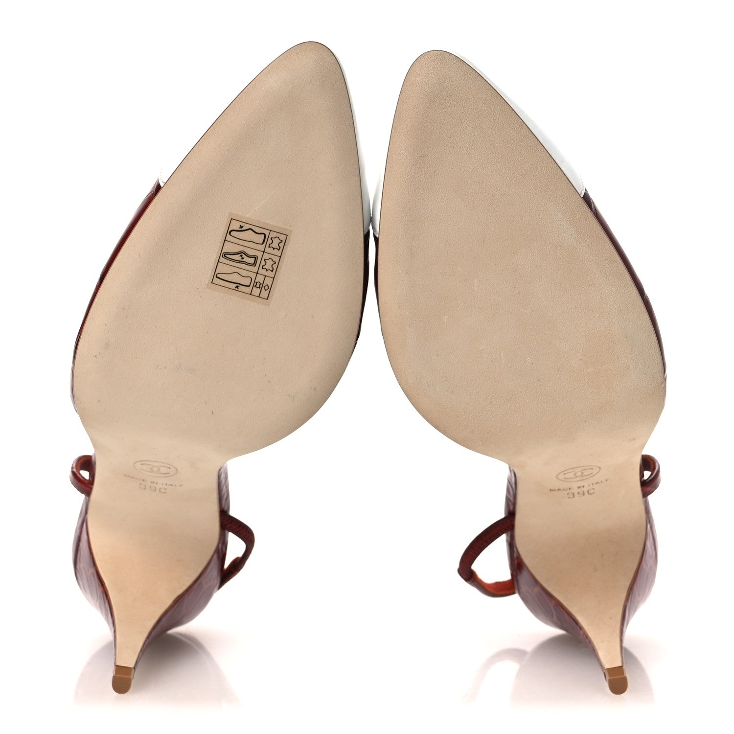 Chanel Patent Calfskin Crocodile Embossed Cap Toe CC Slingback Pumps 39 Dark Red White 7 of 11