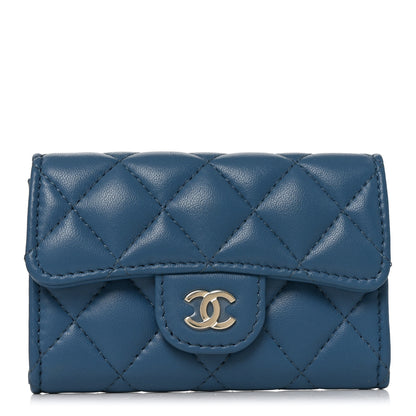Chanel Lambskin Quilted Flap Card Holder Wallet Dark Blue 1 of 8