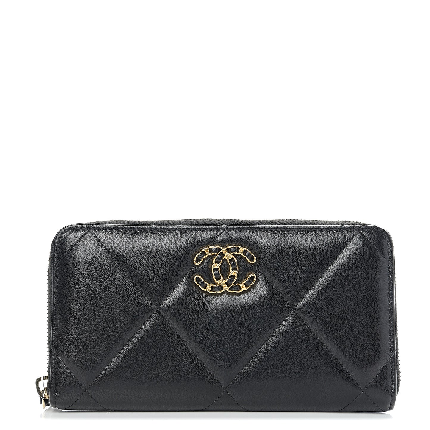 Lambskin Quilted 19 Long Zipped Around Wallet Black