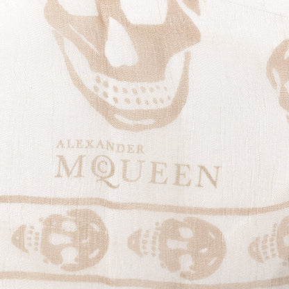 Alexander McQueen Silk Chiffon Skull Scarf Beige Ivory 4 of 5