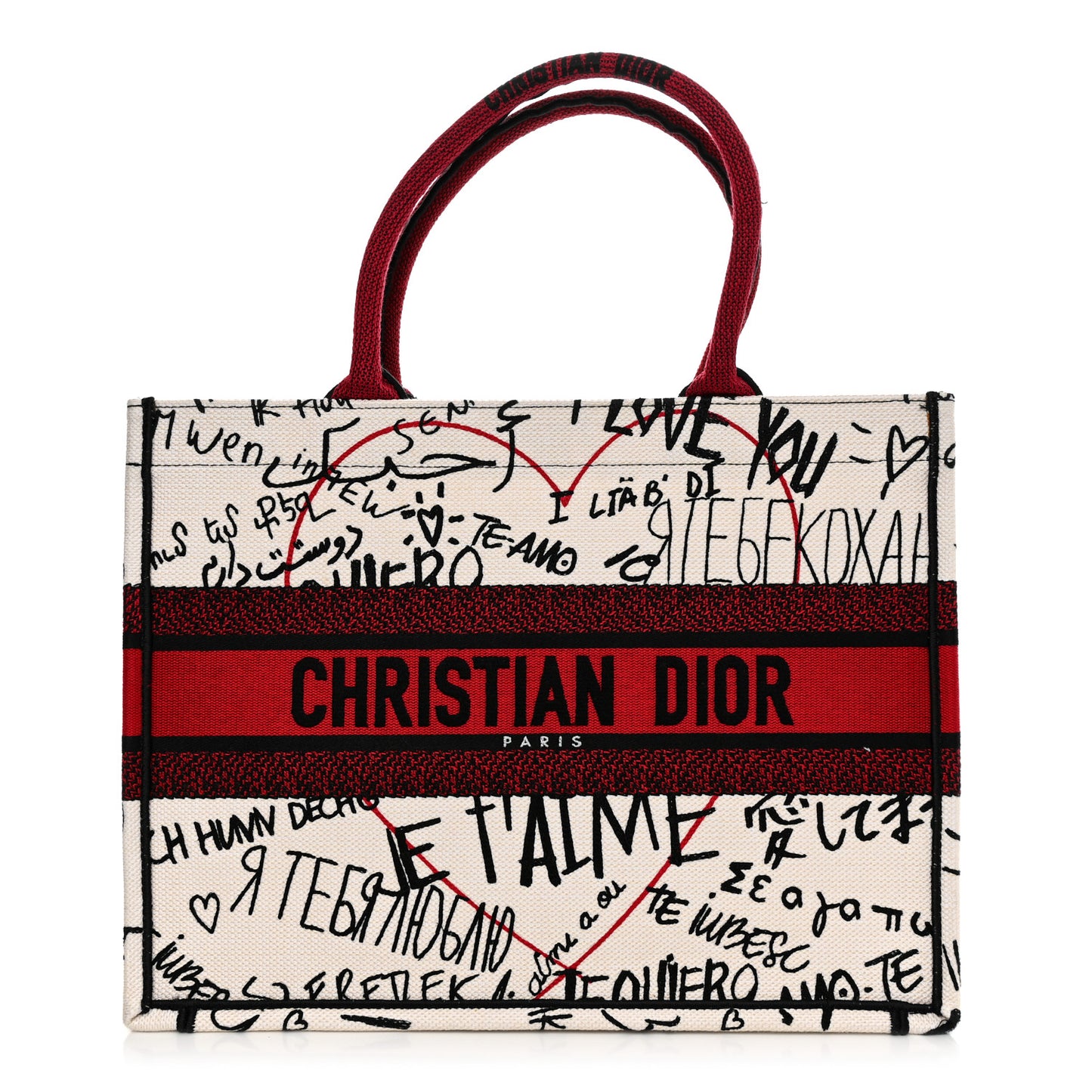 Canvas Embroidered Medium Dioramour Graffiti Book Tote Latte Multicolor