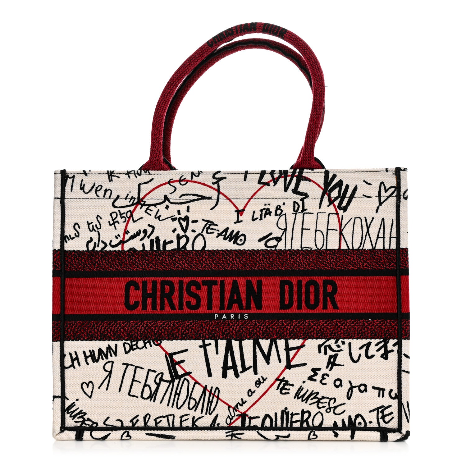 Christian Dior Canvas Embroidered Medium Dioramour Graffiti Book Tote Latte Multicolor 1 of 10