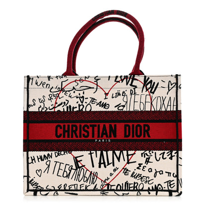 Christian Dior Canvas Embroidered Medium Dioramour Graffiti Book Tote Latte Multicolor 1 of 10