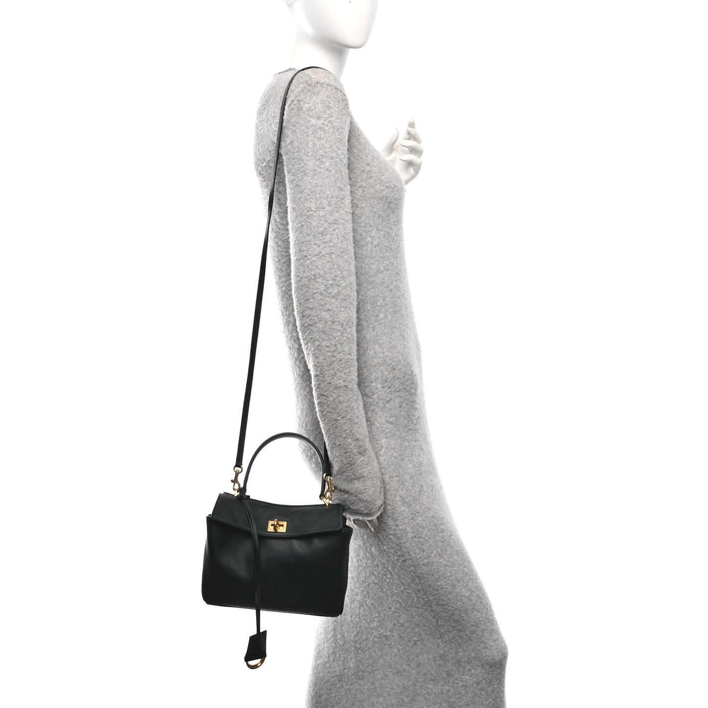 Natural Smooth Calfskin Mini Rodeo Top Handle Handbag Black