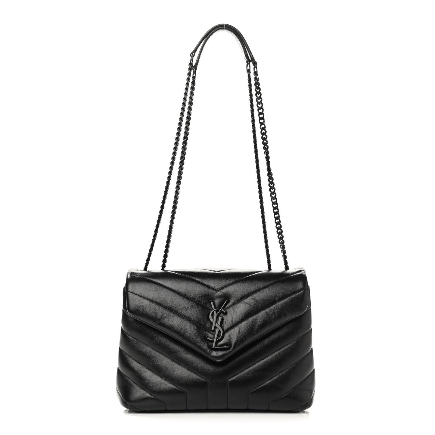 Calfskin Y Quilted Monogram Small Loulou Chain Satchel Black