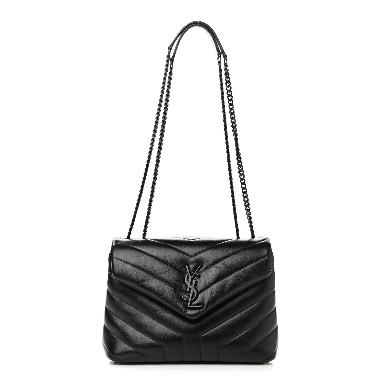 Saint Laurent Calfskin Y Quilted Monogram Small Loulou Chain Satchel Black 1 of 12